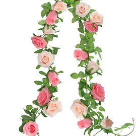 GREENTIME - Guirnalda de flores artificiales de 13 pies, 9 cabezas, guirnalda de rosas para boda, arco, mesa, centro de mesa, sala de arreglo, decoración de cumpleaños (rosa y rosa oscuro)