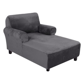 H.VERSAILTEX Velvet Chaise Lounge Cover High Stretch Chaise Chair Cover for Living Room Soft Chaise Slipcovers with Arms Luxury Velvet Chaise Lounge Dog Covers, Machine Washable, Grey