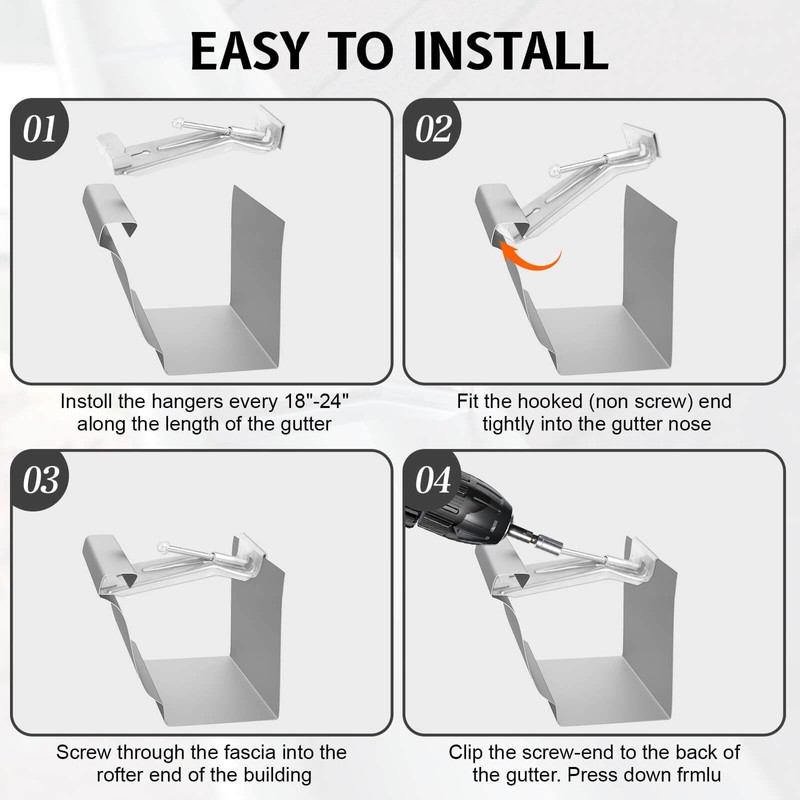 20 Pcs Gutter Hangers 5 inch with Pre-Inserted Quick Screw