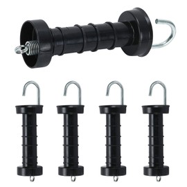 Xiciki 5PCS Electric Fence Spring Gate Handles, Insulated Spring Tension Gate Break Handles with Metal Hook for Farm, Cattle, Horse, and Sheep Breeding, Easy to Grip, Black