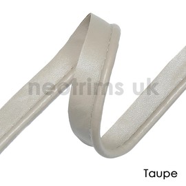 NEOTRIMS Faux Leather PU Piping Tape Trimming Insertion Cord, Strong Supple Feel For Apparel and Home Furnishings and Upholstery, Non Stretch, 15mm, 25 Natural Colours. Taupe, 10 meters