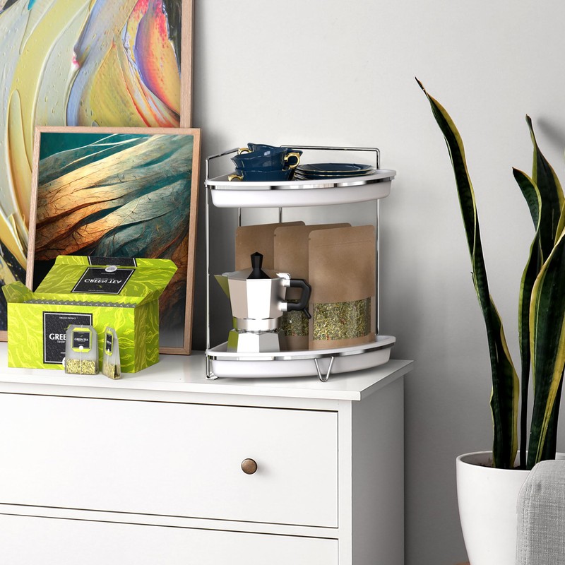 Simple Houseware 2-Tier Corner Bathroom Countertop Organizer, White