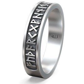 Viking Rune Band Ring Sterling Silver 925 Elder Futhark Nordic Runic Symbols Pagan Celtic Wedding Thumb Rings Norse Scandinavian Jewelry for Men Women (14)