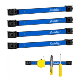 Rechabite 4 Pieces 12" Magnetic Tool Holder Strip, Blue Magnet Bar, Metal Tool Organizer Rack for Garage Organization, Easy To Install in Workshop, Mounting Screws Included