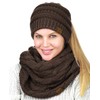 C.C BeanieTail Messy High Bun Cable Knit Beanie and Infinity