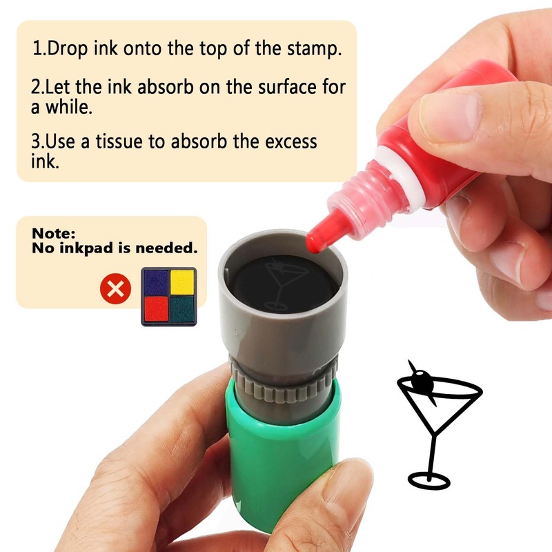 4 Pack Martini Stamp,4 Colors Premium Plastic Self Inking Rubber