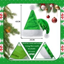 2pcs Green Santa Hat Sparkly Xmas Hats for Adult,Thickened Classic Father Xmas Hat Santa Costume,Sequin Xmas Hat Plush Luxury Santa Claus Hat,Xmas Party Hat Cap for Man Women Xmas Holiday New Year