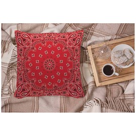 WONDERTIFY Western Paisley Cushion Cover Bandana Ornaments Decorative Throw Pillow Covers For Couch, Bed Sofa Pillows Case Red White 45X45 Cm