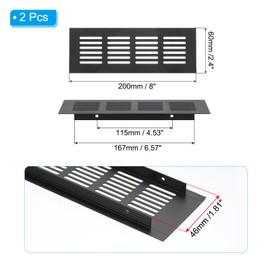 PATIKIL 8 x 2.4 Inch Door Air Vent Cover, 2pcs Aluminum Grille Ventilation Cover Louvered with Mounting Screws for Cabinet Wardrobe Door, Black