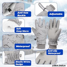 Sea Zaela - Guantes de invierno impermeables para niños pequeños, guantes de nieve cálidos para niños y niñas, guantes de esquí a prueba de viento y jóvenes
