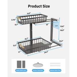 Under Sink Organizer Storage for Families: Pull Out Storage Undersink Organizers Drawer Cabinet - Sliding 2 Tier Rack Metal Organization Under Counter Kitchen Bathroom for Homemakers(Gray,2 Pack)