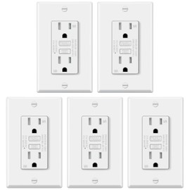 ELECTECK 5 Pack GFCI Outlets 15 Amp, Outdoor Weather Resistant (WR), Ultra Slim GFI Receptacles with LED Indicator, Ground Fault Circuit Interrupter, Wallplate Included, ETL Listed, White
