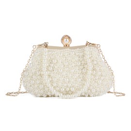 LHHMZ Pearl Clutch Bags for Women Wedding Crystal Beads Evening Clutch Bag Sparkling Bridal Handbag, beige