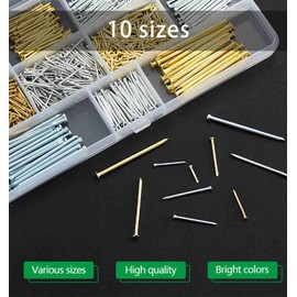 Litorange 900 Piece Steel Nails Set, 10 Sizes Concrete Nails (13-35 mm), Copper-Plated Round Head Nails and Galvanised Nails without Head, Wall Nails for Picture Hangers, Woodworking and DIY