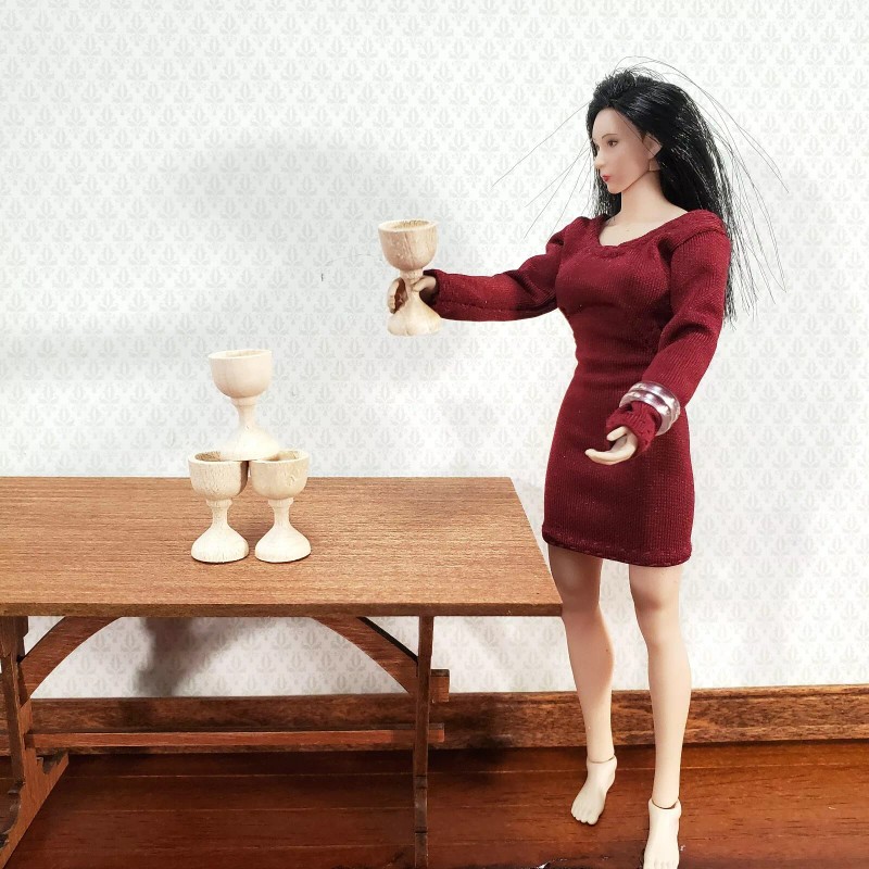 Streets Ahead Miniature Wood Goblets Chalices x4 1:12 Scale Dollhouse