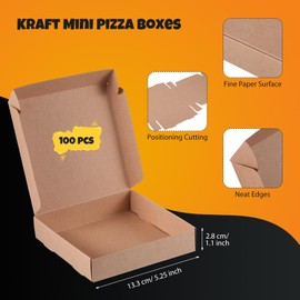 Roshtia 100 Pcs Mini Pizza Boxes 5.25 x 5.25 Small Square Pizza Party Favors Kraft Boxes Take out Containers Gift Packing Case for Cake, Cookies, Food(Kraft Color)