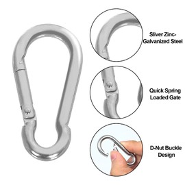 6 Pieces - Locking Carabiners (M6) Stainless Steel Chain Clip Hook for Travel, Camping, Hammock, Hiking, Fishing,Dog Leash Keychain
