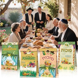 Bialowase 12Pcs Camping Party Favors Bags, Sukkot Tent Festival Party Candy Gift Kraft Paper Bag with Stickers, Jewish Holiday Gift Favor Bags Parties Goodie Boxes for Wedding Birthday Sukkot Parties