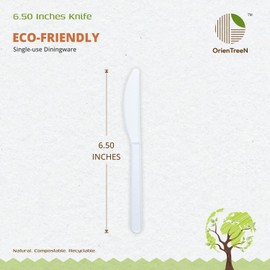 OrienTreeN 100% Compostable Eco-Friendly 6.50” [100-Pack] Heavy-Duty Disposable Knife – A Sustainable Choice for Lounge Parties, Weddings, BBQs, Picnics, and Camping Adventures.