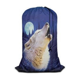 Swono Large Capacity Laundry Hamper Basket Wild Wolf Winter Jungle Starry Night Stars White Wildlife Storage Baskets for Bedroom, Bathroom, Dorm, Dining Room, Animal Theme