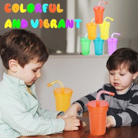 shallyong Pack of 6 Children's Party Cups, Reusable Plastic Cups with Straw and Lid, Children's Party Plastic Cups, Colourful Drinking Cups with Straw for Parties, Festivals, School Events