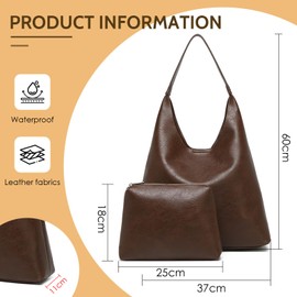 FOYIOLRU Women's Tote Bag Vintage PU Leather Handbags for Women Hobo Bag Slouchy Bag Shoulder Bag, brown
