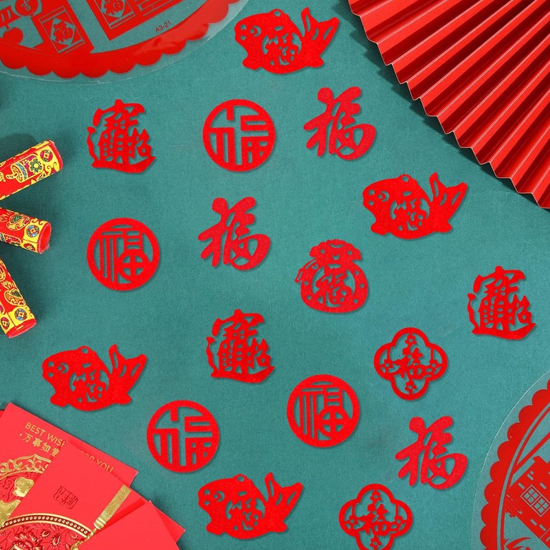 HOWAF 140pcs Chinese New Year Decorations centerpieces,Felt Fu Character for