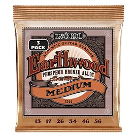 Ernie Ball Earthwood Medium Phosphor Bronze Acoustic Guitar Strings 3-pack, 13-56 Gauge (P03544)