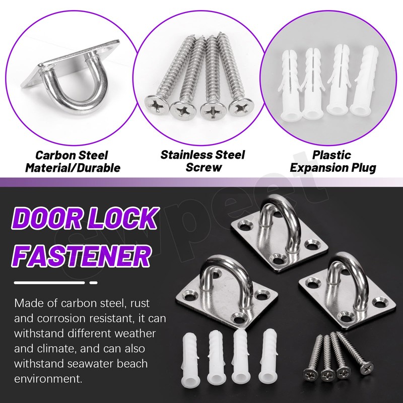 Swpeet 4pcs M8 304 Stainless Steel Silver Square Pad Eye