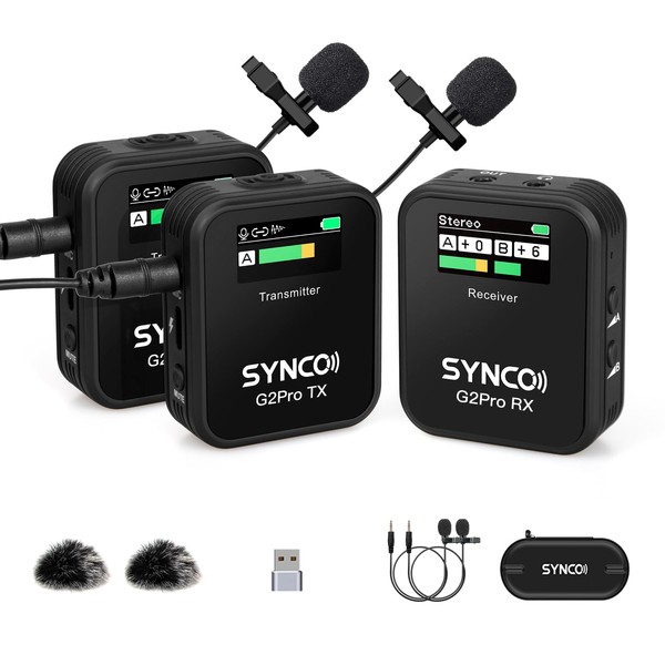 SYNCO G2A2PRO Wireless Microphone, Easy to Operate, Hold Charging Case for Long Times, Volume Adjustment, Noise Cancellation, 3 Modes, Small, Lightweight, Convenient to Carry, Compatible with SLR