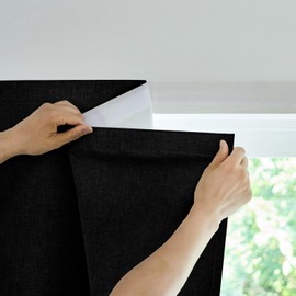 Jilron Adhesive Curtain,100% Blackout Curtains, No Drilling, Suitable for Multi-Scenes Privacy Protection (Black - W35 × L80 in)