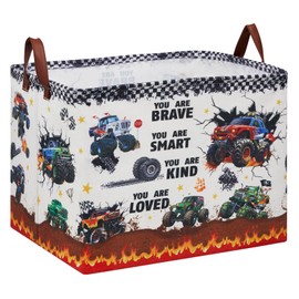 XHWZOF Monster Trucks Laundry Hamper Basket Kid Gift Toy Bin Empty Nursery Decor Hamper Rectangular Storage Basket Shelf Basket Collapsible Clothes Book Organizer Bin for Boys