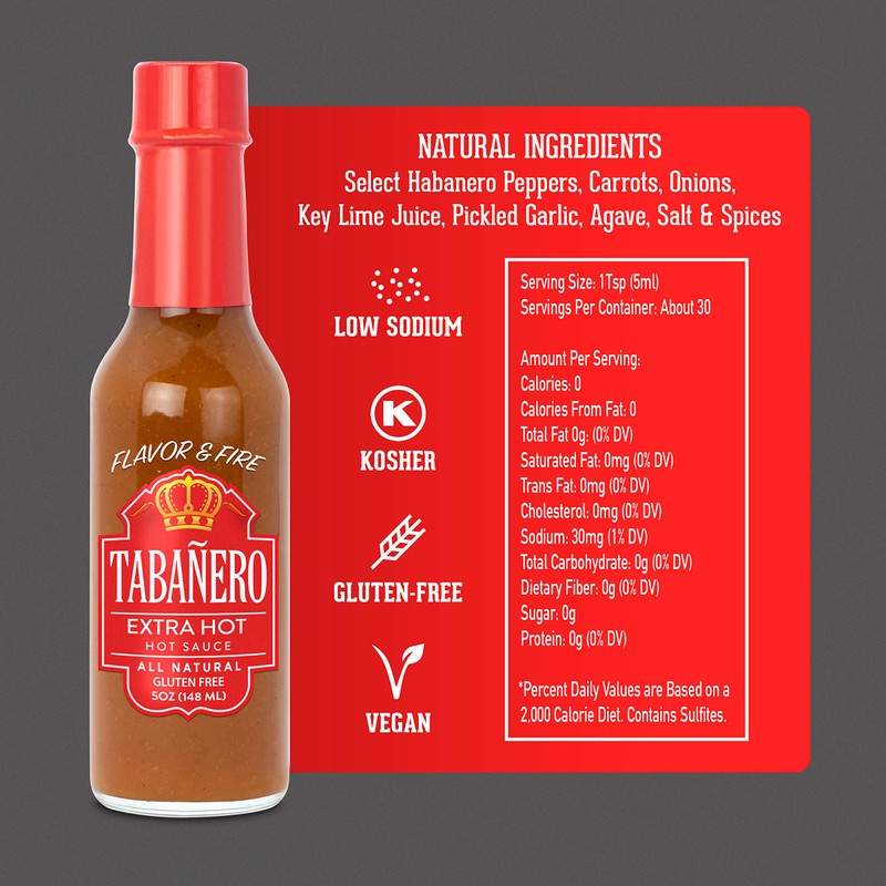 Tabañero Extra-Hot Hot Sauce, Gluten Free, 5oz. Bottle