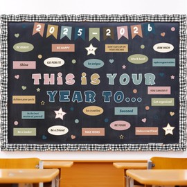 Feifeiya 81 Pcs Welcome Back to School Bulletin Board This is Your Year to with White Black Burlap Border Inspirational Paper Cutouts for 2025 School Classroom Party Decoration Wall Decor(Boho)
