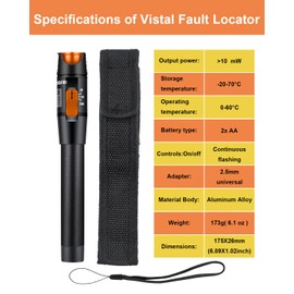 Duogalia Visual Fault Locator, 10KM VFL Fiber Optic Tester for Fiber Network Cable Test, Suitable for FC SC ST 2.5mm Universal Optical Fiber Connector