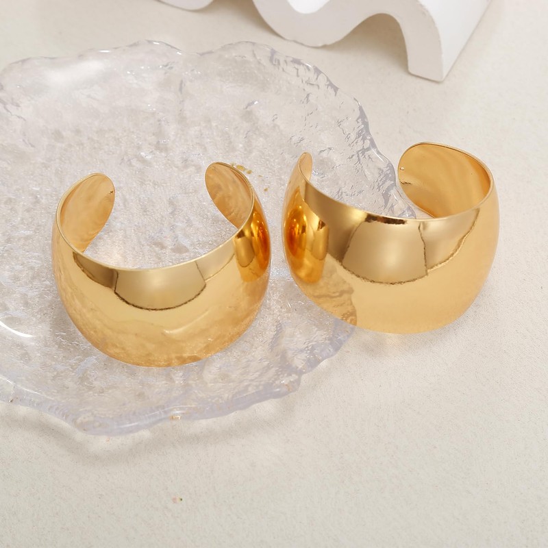 COLOYAN 2PCS Gold Wide Cuff Bracelets Bangle for Women Chunky