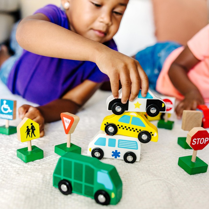 Melissa & Doug Wooden Vehicles and Traffic Signs with 6