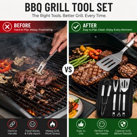 Stainless Steel BBQ Grill Tool Set for Outdoor Cooking – Portable Barbecue Utensils with Carry Bag