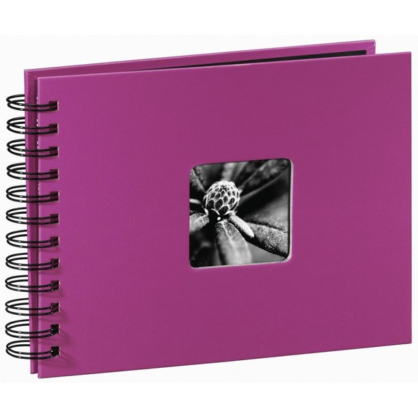 Hama Fine Art Photo Album, 50 Black Pages (25 Sheets), Spiral Bound Album 24 x 17 cm, with Cut-Out Window in which a Picture can be Inserted, Pink