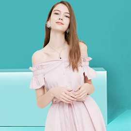 Uloveido 925 Sterling Silver Pear Cut Blue Corundum Sapphire Teardrop Feather Leaf Flower Pendant Feather Necklace FN101 (Blue)