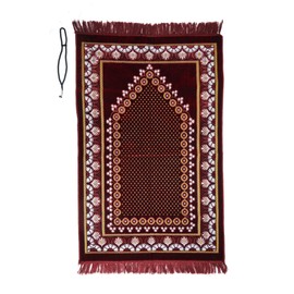 Prayer Mat/rug with Prayer Beads Tasbih Starry style Islamic Namaz Lightweight soft Muslim Carpet Turkish Janamaz Namaz Sajadah, Ideal for Travel/Home/Office/Masjid/Hajj/Umrah (Red)