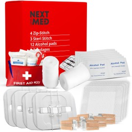 NEXT LEVEL MED Zip-Stitch Wounds & Cuts Closure Kit - Comprehensive First-Aid Set with 3 Steri Stitch & 4 Zip Stitch Variations, Complete Wound Care Without Stitches