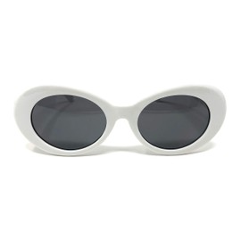 My Shades: Women's Round Retro Oval Sunglasses Color Tint Lenses Clout Goggles (White, Smoke)