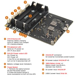Geekworm X1201 Ultra-thin 18650 UPS Shield for Raspberry Pi 5, with Max 5.1V 5A Output & Auto Power On & Safe Shutdown & Power Loss Detection Function