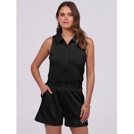 ANRABESS Romper for Womens 2025 Summer Dressy Casual Sleeveless V Neck One Piece Short Jumpsuit Lounge Travel Outfits Clothes Black Medium