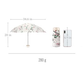 AFULILI Small Compact Travel Umbrella UV Protection Mini Umbrella Perfect for Travel Lightweight Portable Parasol Outdoor Sun & Rain Umbrellas(White Flower)