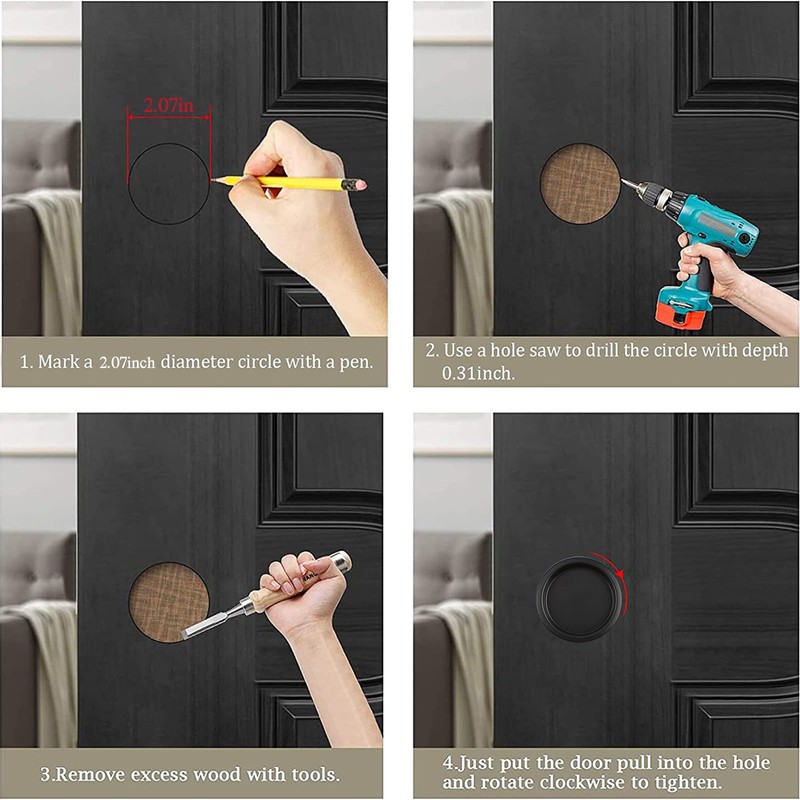 MOROBOR 4 Pack Closet Door Finger Pull, Steel Round Sliding