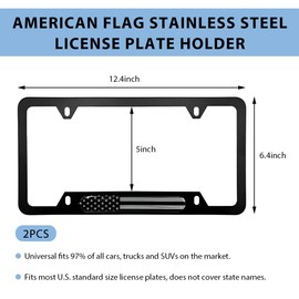 ZNDAW 2 marcos de matrícula de coche, de aleación de aluminio de la bandera americana, fundas patrióticas para matrícula de la bandera estadounidense a prueba de óxido, soporte universal para placas