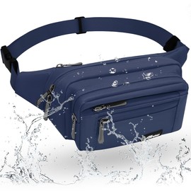 HNOOM Bum Bag for Men and Women Fashion Belt Bag with Rain Cover Large Neck Pouch Nylon Men's Sports Bag Outdoor Travel Hiking Running Jogging Dog Training, Dark blue-1, Leisure