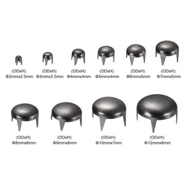 uxcell 100Pcs Black Round Dome Rivets, 10 Sizes Brass Spike Studs Spots Punk Rock Nailheads Claw Beads Assorted Kit for DIY Clothes Belt Bag Shoes Bracelet Leather Craft